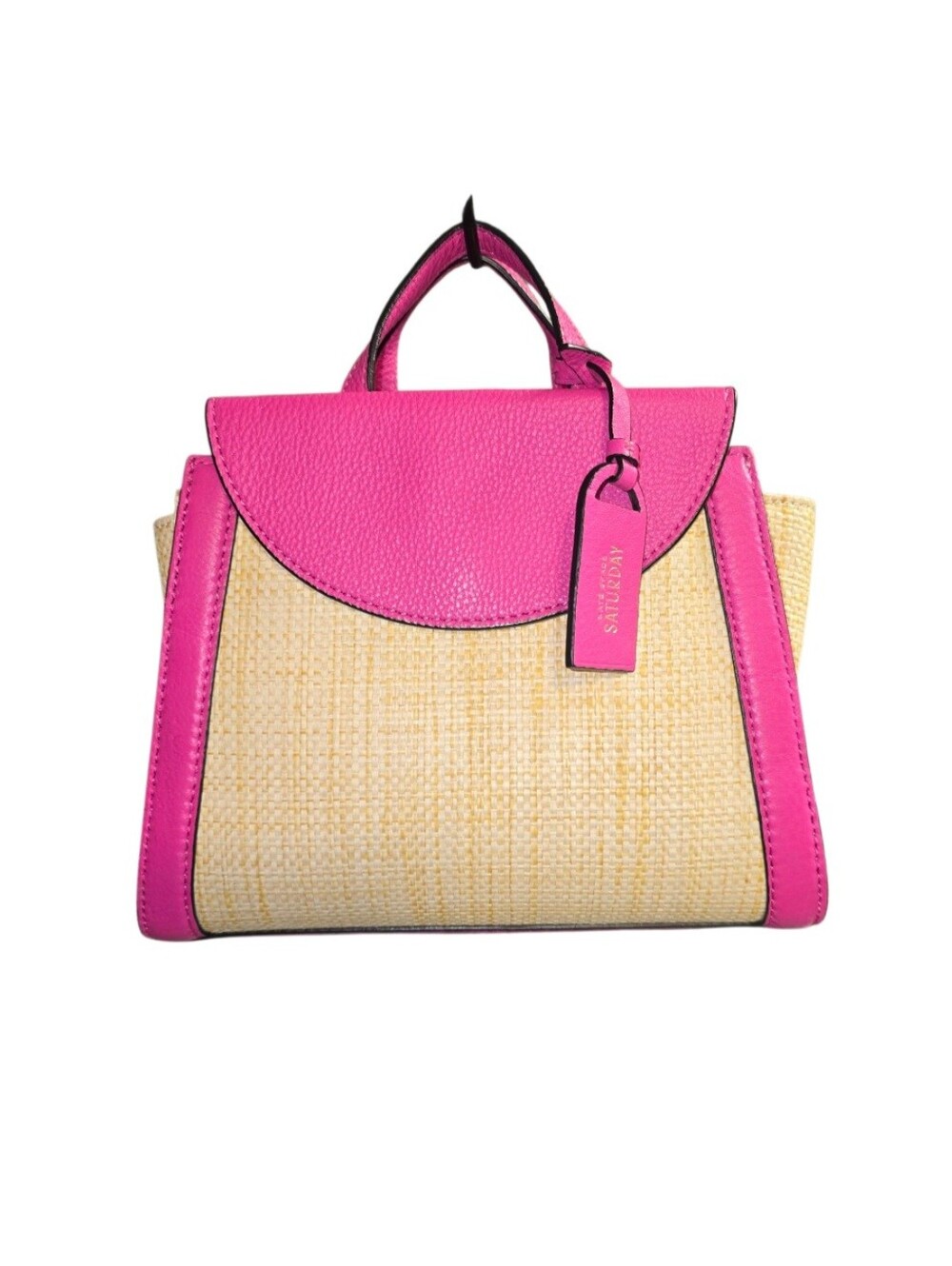 Kate Spade Saturday Pink Beige Leather Raffia Satchel/ Crossbody